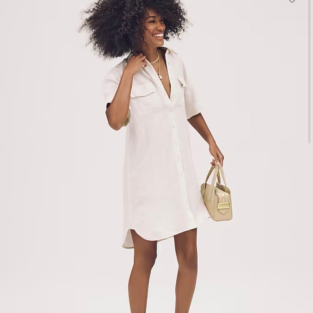 NWT J Crew utility linen look shirt dress cream